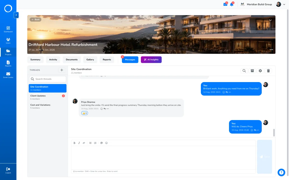 Project messaging in Portal Worx