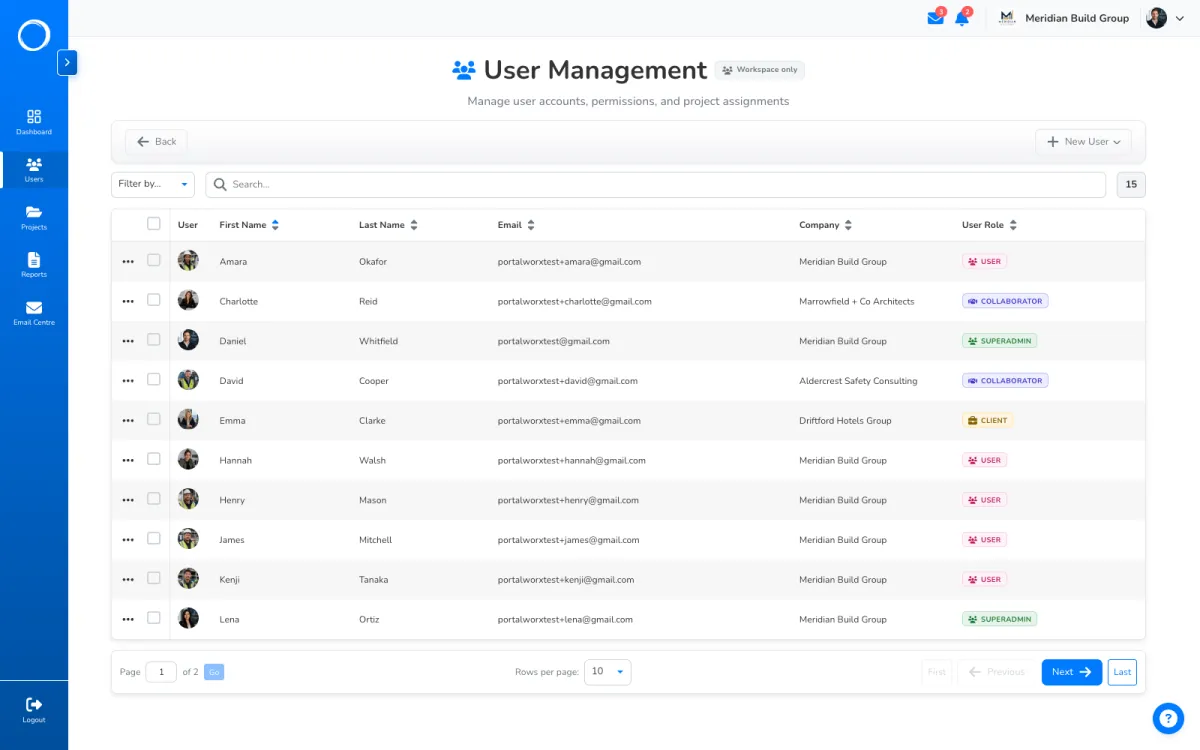Team and roles management in Portal Worx