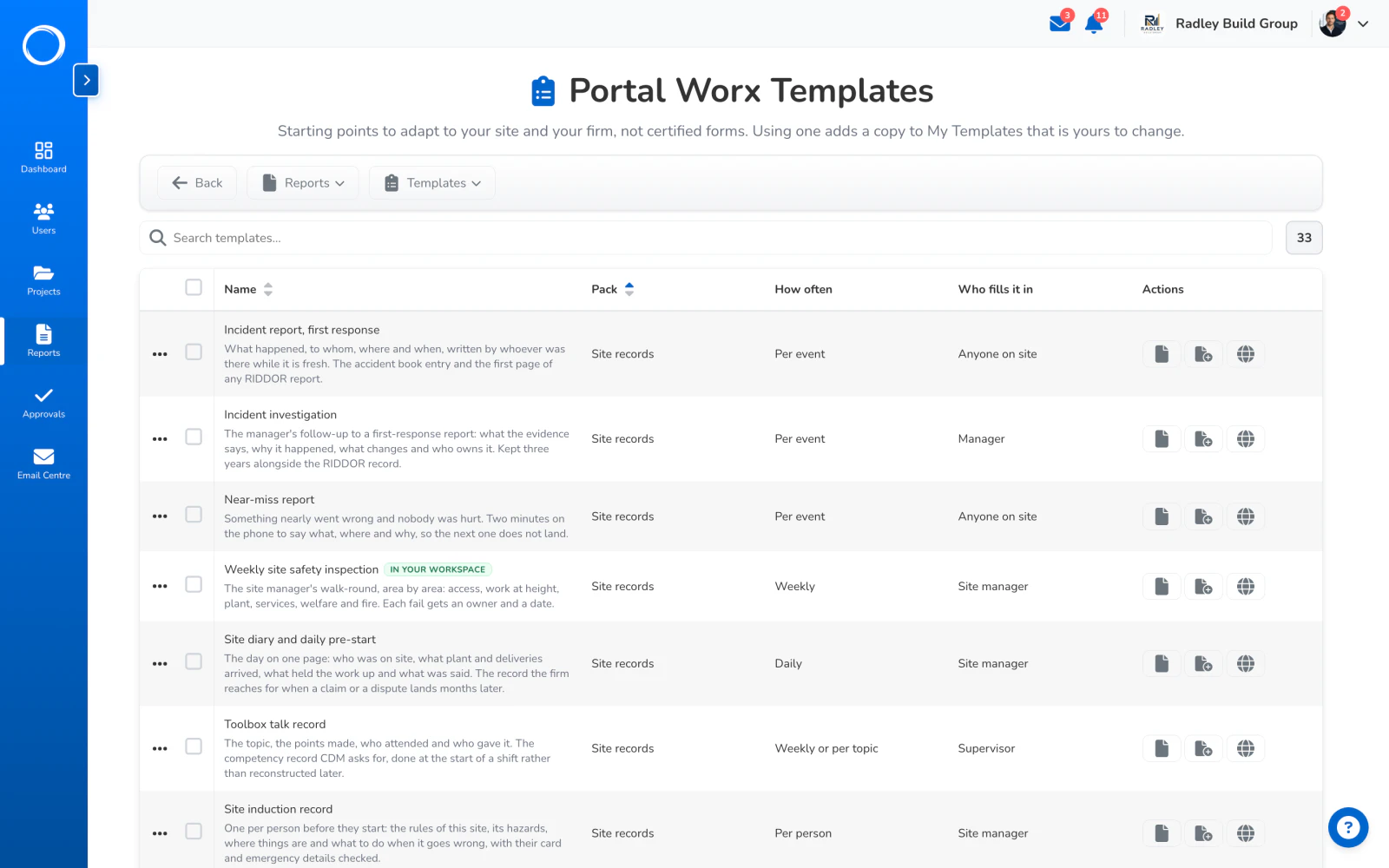 The template library: thirty-three report forms to start from