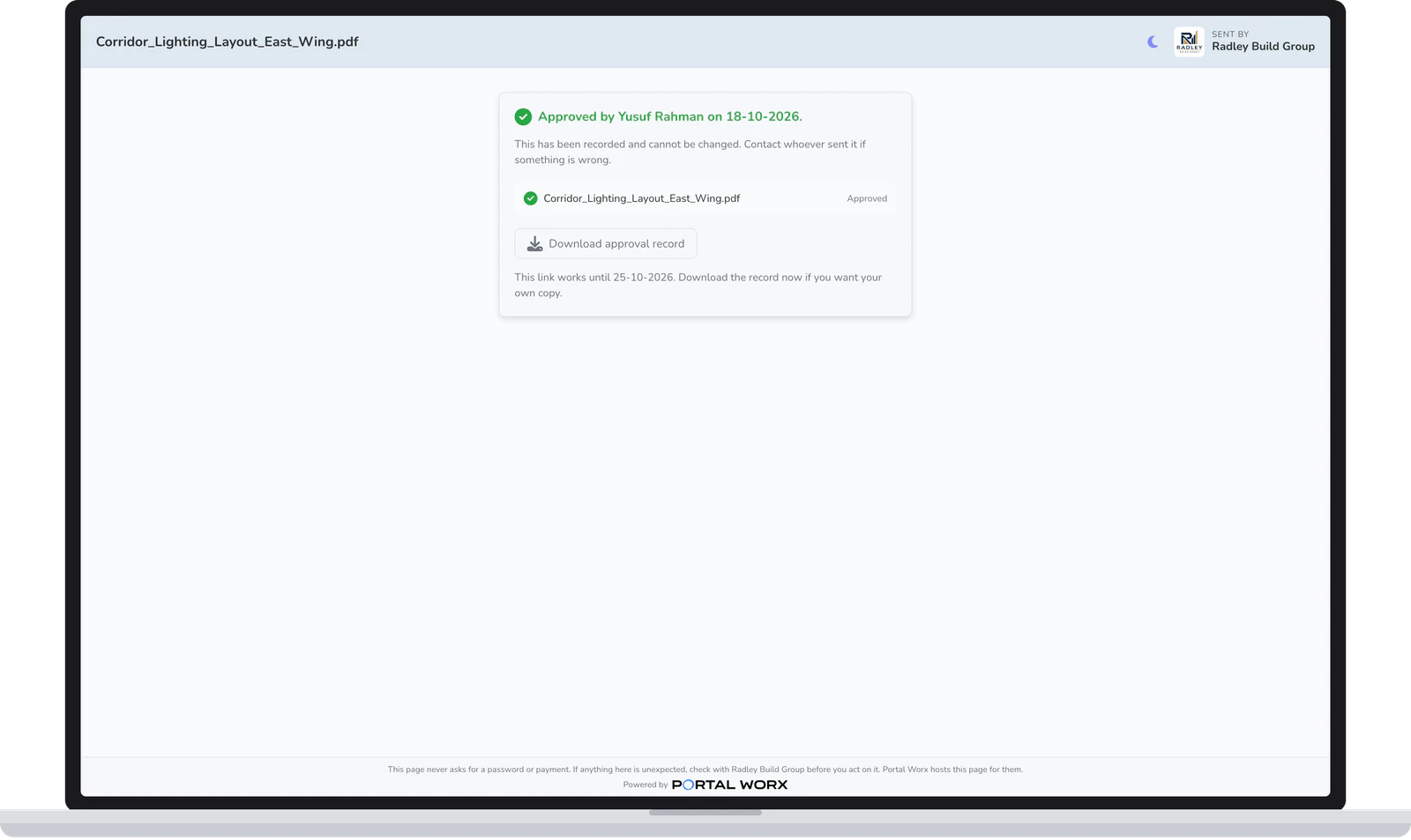 The done state: approved, signed and dated, and the reminders are over